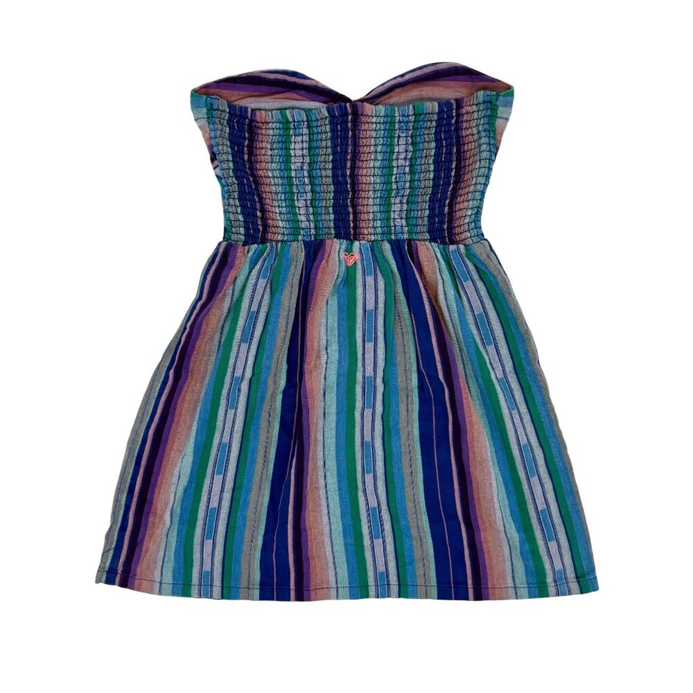 Vintage Y2K Roxy Coastal Cowgirl Strapless Striped Beachy Boho Indie Mini Dress - Picture 8 of 16